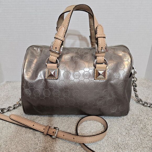 MICHAEL KORS metallic monogrammed satchel handbag - Picture 1 of 12